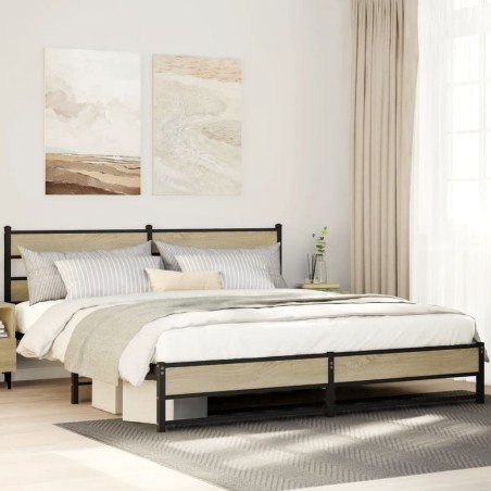 vidaXL Giroletto senza Materaso in Metallo Rovere Sonoma 193x203 cm