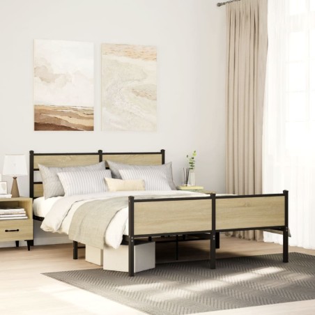 vidaXL Giroletto senza Materaso in Metallo Rovere Sonoma 160x200 cm