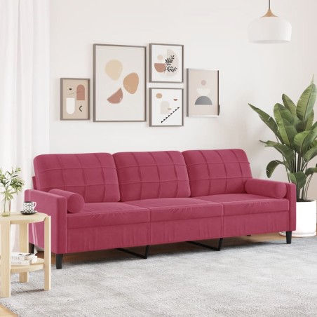 vidaXL Divano a 3 Posti con Cuscini Rosso Vino 210 cm in Velluto