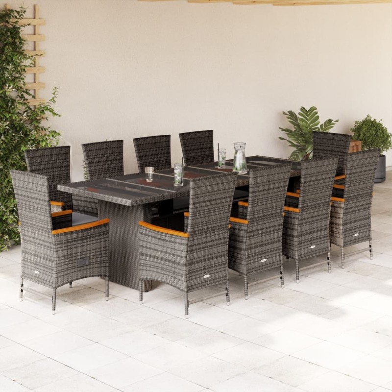 vidaXL Set da Pranzo da Giardino 11pz con Cuscini in Polyrattan Grigio vidaXL Set da Pranzo da Giardino 11pz con Cuscini in Polyrattan Grigio