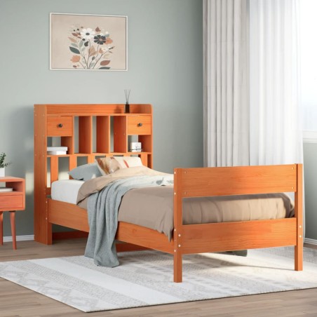 vidaXL Letto Libreria senza Materasso Marrone Cera 90x200 cm in Pino