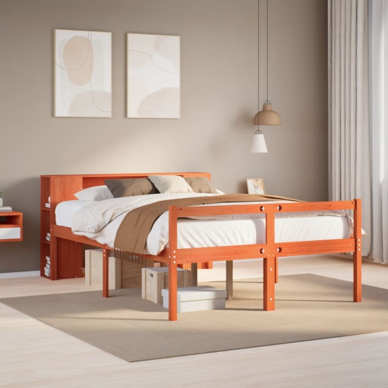 vidaXL Letto Libreria senza Materasso Marrone Cera 120x200 cm Legno vidaXL Letto Libreria senza Materasso Marrone Cera 120x200 cm Legno