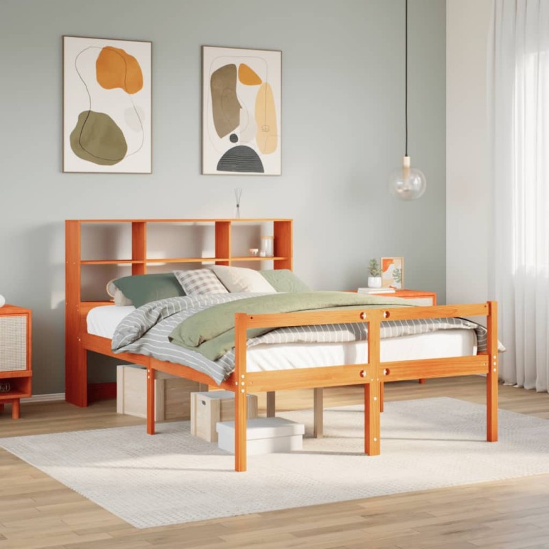 vidaXL Letto Libreria senza Materasso Marrone Cera 120x200 cm Legno vidaXL Letto Libreria senza Materasso Marrone Cera 120x200 cm Legno