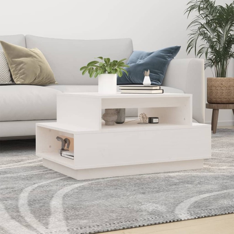 Tavolino da Salotto Bianco 80x55x40,5 cm Legno Massello di Pino Tavolino da Salotto Bianco 80x55x40,5 cm Legno Massello di Pino