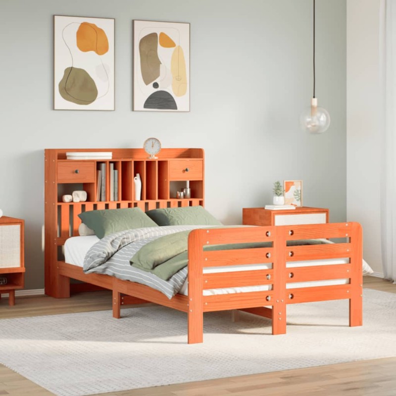 vidaXL Letto Libreria senza Materasso Marrone Cera 120x190 cm in Pino vidaXL Letto Libreria senza Materasso Marrone Cera 120x190 cm in Pino