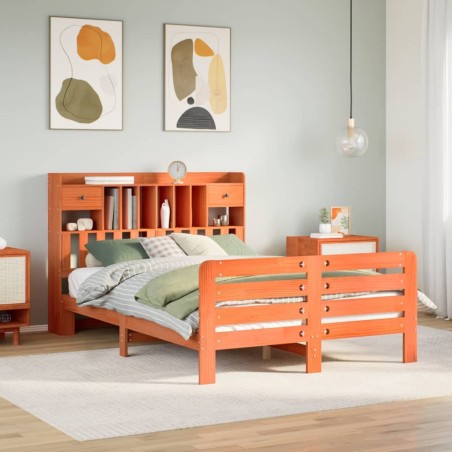 vidaXL Letto Libreria senza Materasso Marrone Cera 160x200 cm in Pino