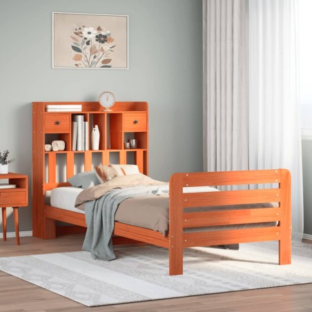 vidaXL Letto Libreria senza Materasso Marrone Cera 100x200 cm in Pino