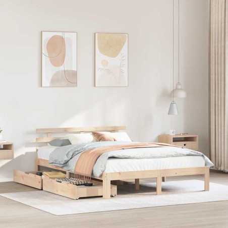 vidaXL Giroletto con Cassetti 150x200 cm in Legno Massello di Pino