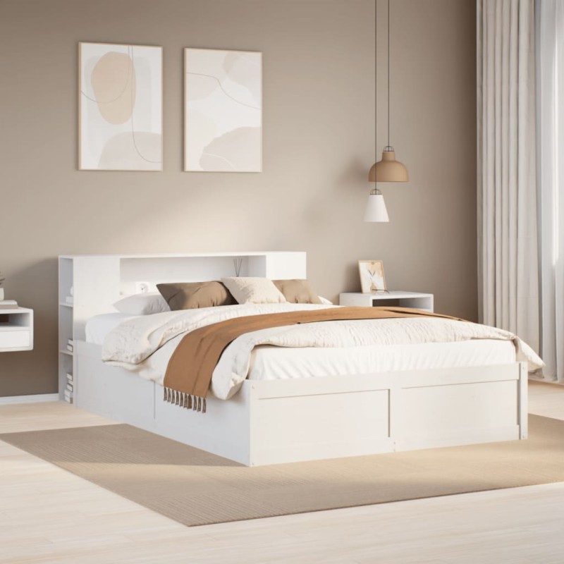 vidaXL Giroletto senza Materasso Bianco 150x200 cm Legno Massello Pino vidaXL Giroletto senza Materasso Bianco 150x200 cm Legno Massello Pino