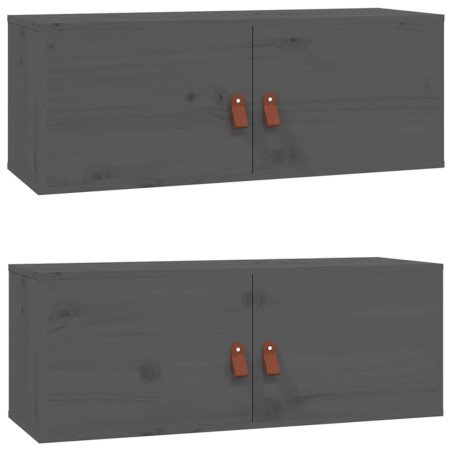 Pensili 2 pz Grigi 80x30x30 cm in Legno Massello di Pino