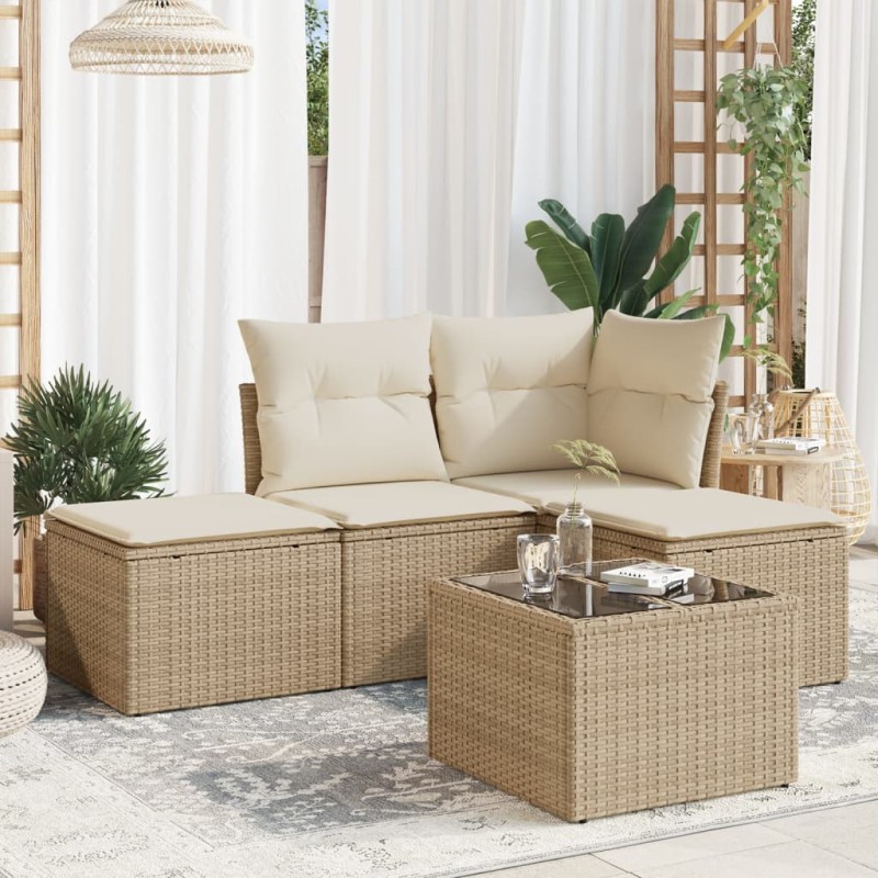 vidaXL Set Divano da Giardino 5 pz con Cuscini Beige in Polyrattan vidaXL Set Divano da Giardino 5 pz con Cuscini Beige in Polyrattan