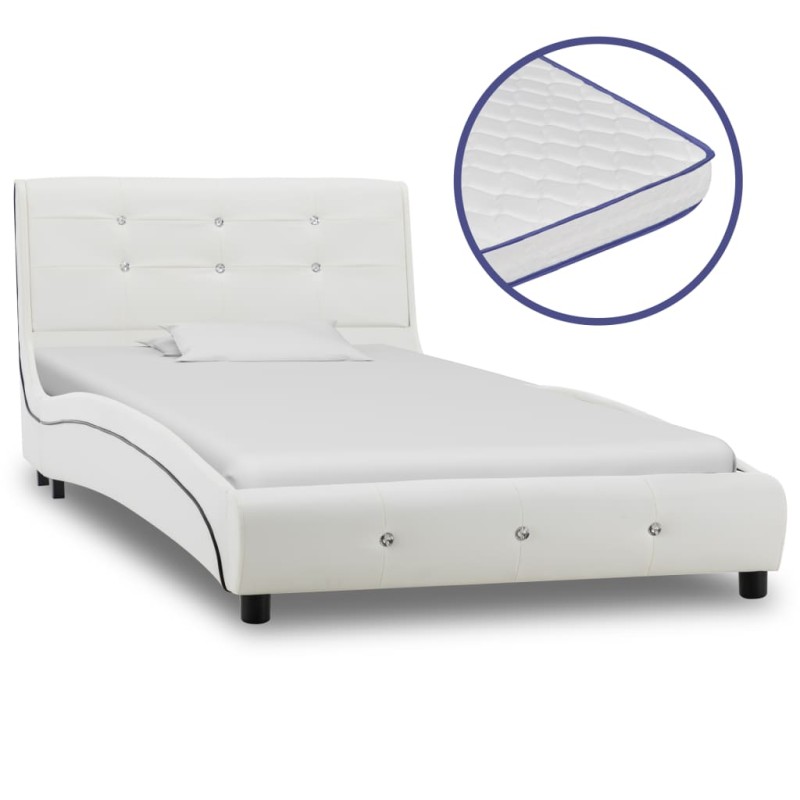 vidaXL Letto con Materasso Memory Foam Bianco in Similpelle 90x200 cm vidaXL Letto con Materasso Memory Foam Bianco in Similpelle 90x200 cm