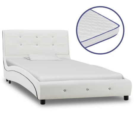 vidaXL Letto con Materasso Memory Foam Bianco in Similpelle 90x200 cm 