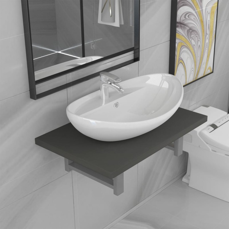 vidaXL Set Mobili da Bagno 2 pz Ceramica Grigio