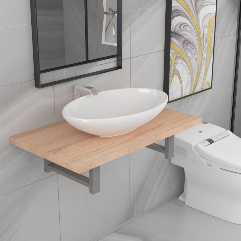 vidaXL Set Mobili da Bagno 2 pz Ceramica Rovere vidaXL Set Mobili da Bagno 2 pz Ceramica Rovere