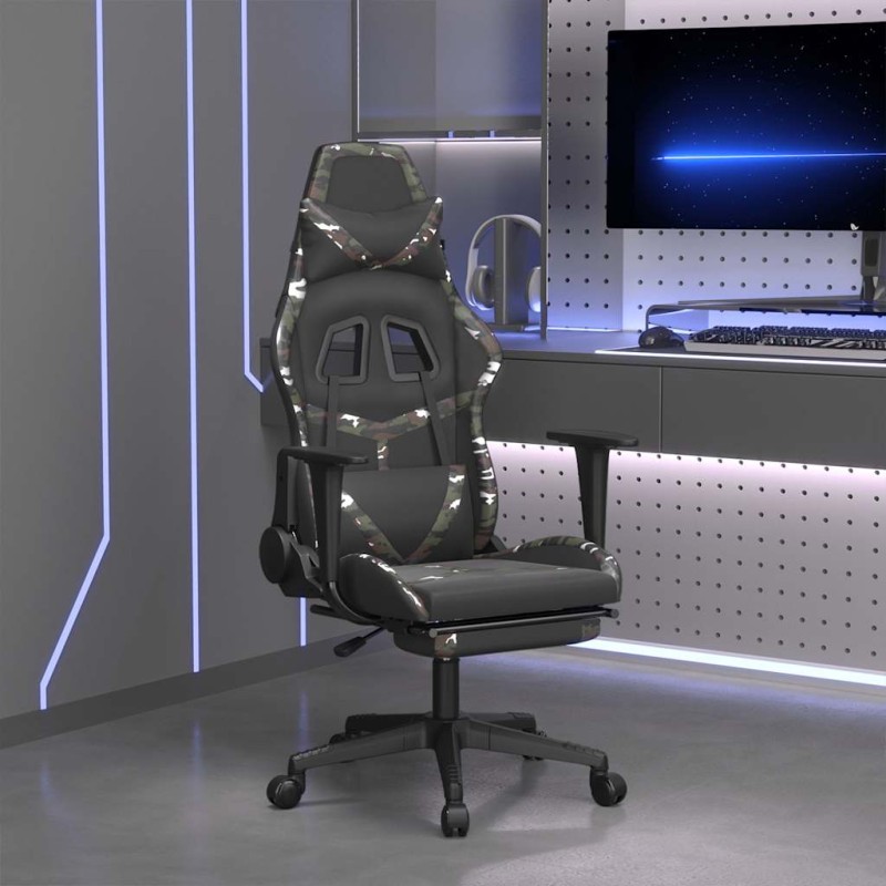 vidaXL Sedia Gaming Massaggio Poggiapiedi Nero e Mimetico Similpelle vidaXL Sedia Gaming Massaggio Poggiapiedi Nero e Mimetico Similpelle
