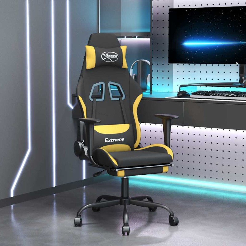 vidaXL Sedia da Gaming Massaggio e Poggiapiedi Tessuto Nero e Giallo vidaXL Sedia da Gaming Massaggio e Poggiapiedi Tessuto Nero e Giallo