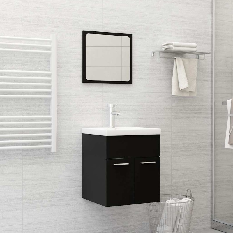 vidaXL Set Mobili da Bagno 2 pz Nero in Legno Multistrato vidaXL Set Mobili da Bagno 2 pz Nero in Legno Multistrato
