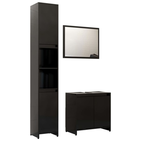vidaXL Set Mobili da Bagno 3 pz Nero in Truciolato