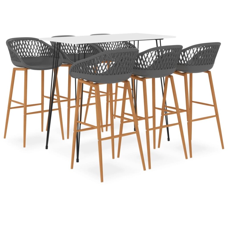 vidaXL Set da Bar 7 pz Bianco e Grigio vidaXL Set da Bar 7 pz Bianco e Grigio