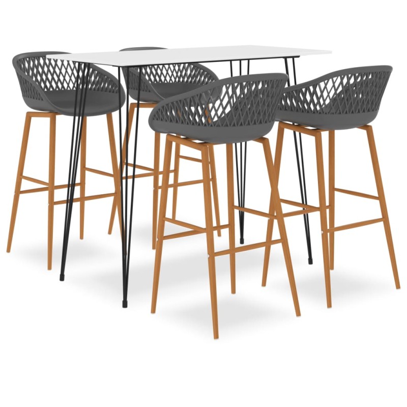 vidaXL Set da Bar 5 pz Bianco e Grigio vidaXL Set da Bar 5 pz Bianco e Grigio