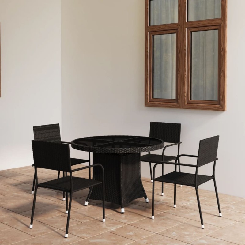 vidaXL Set Mobili da Pranzo per Giardino 5 pz in Polyrattan Nero vidaXL Set Mobili da Pranzo per Giardino 5 pz in Polyrattan Nero