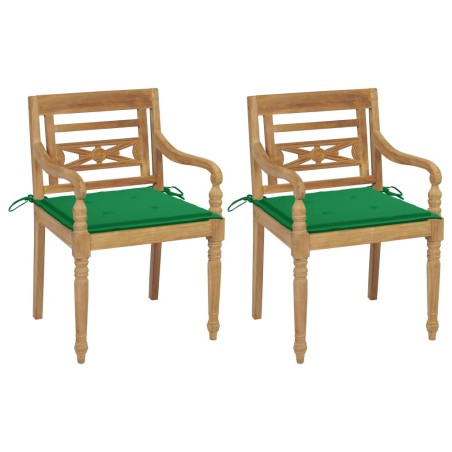 vidaXL Sedie Batavia 2 pz con Cuscini Verdi in Massello di Teak