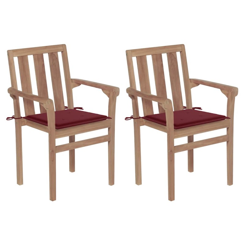 vidaXL Sedie da Giardino 2 pz con Cuscini Rosso Vino Massello di Teak vidaXL Sedie da Giardino 2 pz con Cuscini Rosso Vino Massello di Teak