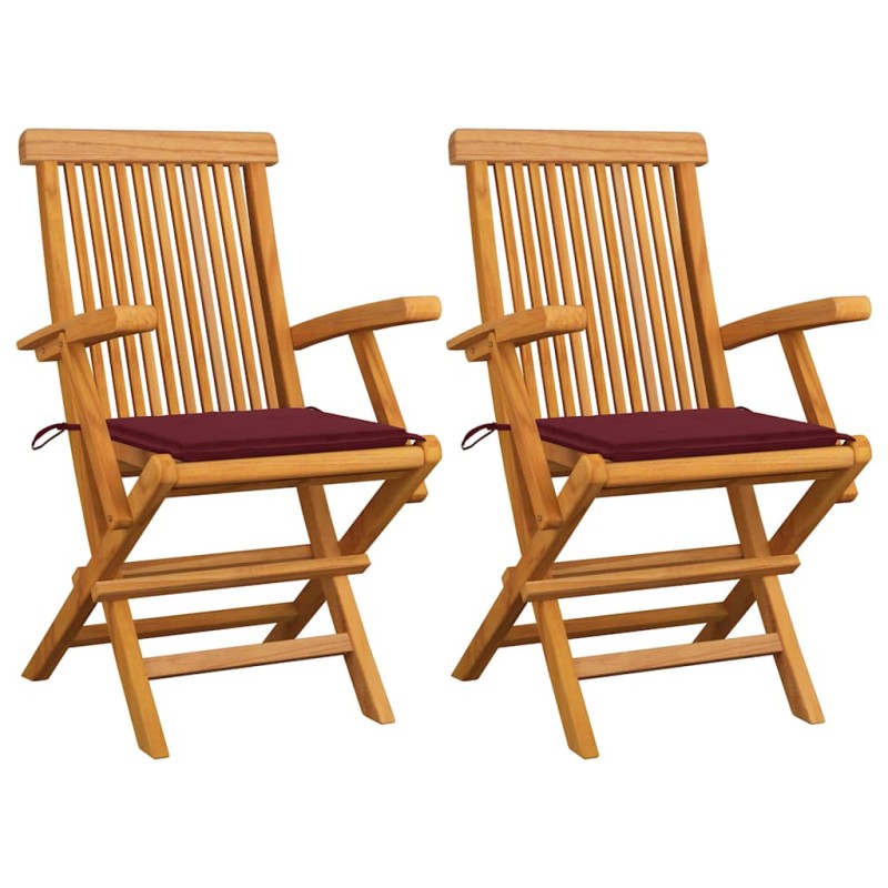 vidaXL Sedie Giardino con Cuscini Rosso Vino 2 pz Legno Massello Teak vidaXL Sedie Giardino con Cuscini Rosso Vino 2 pz Legno Massello Teak