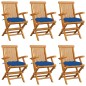 vidaXL Sedie da Giardino con Cuscini Blu 6 pz Legno Massello di Teak