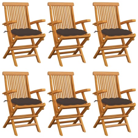 vidaXL Sedie da Giardino con Cuscini Tortora 6 pz Legno Massello Teak
