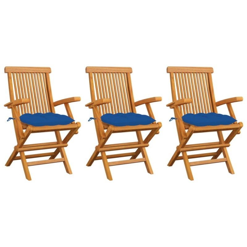 vidaXL Sedie da Giardino con Cuscini Blu 3 pz Legno Massello di Teak vidaXL Sedie da Giardino con Cuscini Blu 3 pz Legno Massello di Teak