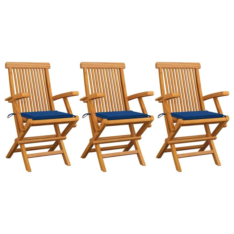vidaXL Sedie da Giardino con Cuscini Blu Reale 3pz Legno Massello Teak vidaXL Sedie da Giardino con Cuscini Blu Reale 3pz Legno Massello Teak
