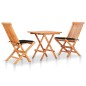 vidaXL Set da Bistrot 3 pz con Cuscini Neri in Legno Massello di Teak vidaXL Set da Bistrot 3 pz con Cuscini Neri in Legno Massello di Teak