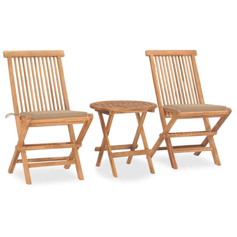 vidaXL Set da Pranzo Giardino Pieghevole 3 pz Cuscino Massello di Teak