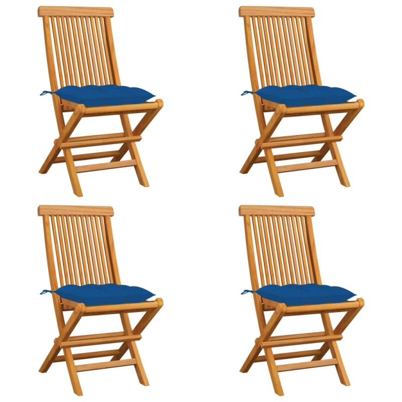 vidaXL Sedie da Giardino con Cuscini Blu 4 pz Massello di Teak