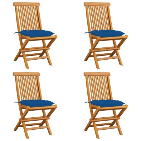 vidaXL Sedie da Giardino con Cuscini Blu 4 pz Massello di Teak