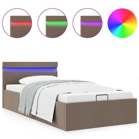 vidaXL Giroletto Idraulico Contenitore e LED Tortora Tessuto 90x200 cm 