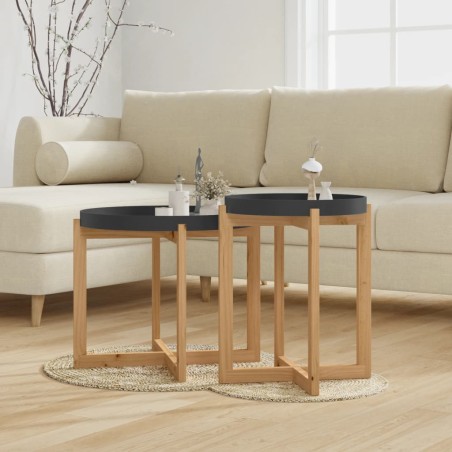 Tavolini 2 pz Nero Legno Multistrato e Legno Massello di Pino