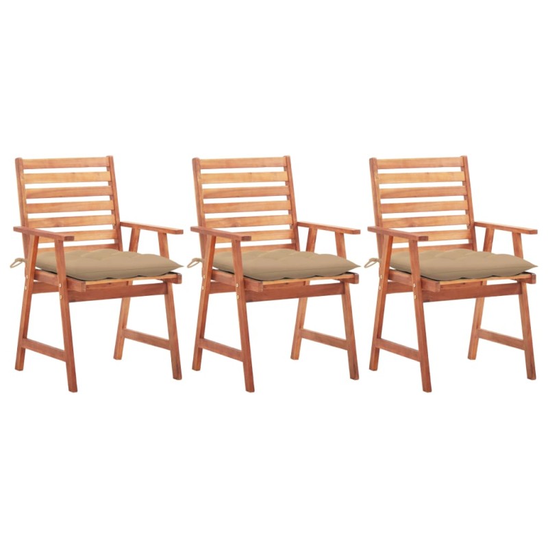 vidaXL Sedie da Pranzo da Esterni con Cuscini 3 pz Massello di Acacia vidaXL Sedie da Pranzo da Esterni con Cuscini 3 pz Massello di Acacia