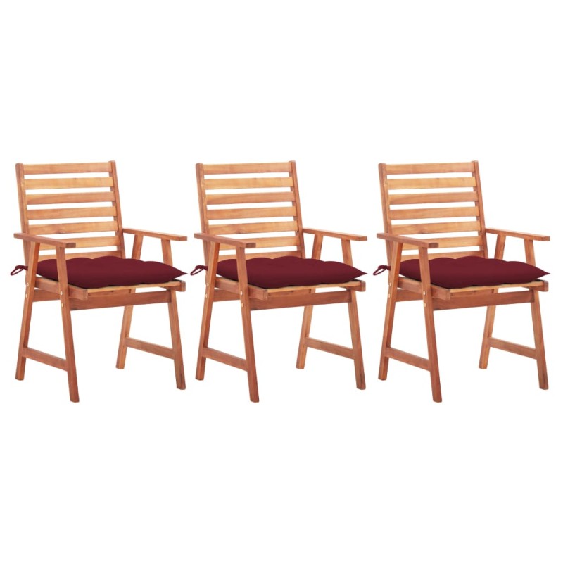 vidaXL Sedie da Pranzo da Esterni con Cuscini 3 pz Massello di Acacia vidaXL Sedie da Pranzo da Esterni con Cuscini 3 pz Massello di Acacia