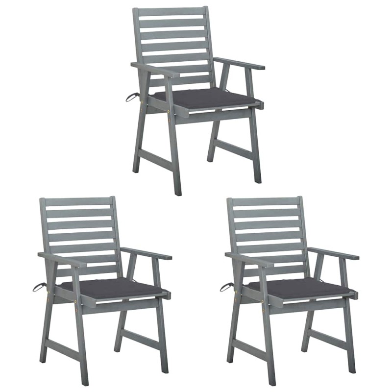 vidaXL Sedie da Pranzo da Esterni con Cuscini 3 pz Massello di Acacia vidaXL Sedie da Pranzo da Esterni con Cuscini 3 pz Massello di Acacia