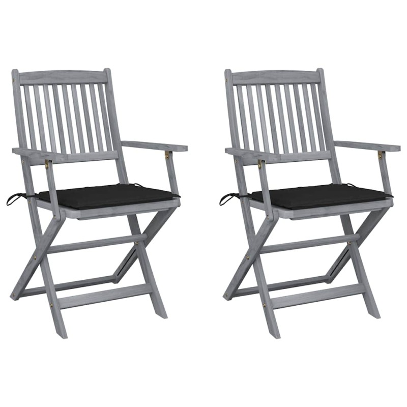 vidaXL Sedie da Giardino Pieghevoli 2pz con Cuscini in Massello Acacia vidaXL Sedie da Giardino Pieghevoli 2pz con Cuscini in Massello Acacia
