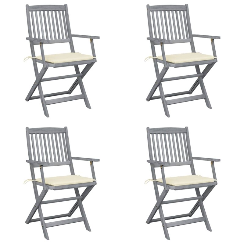 vidaXL Sedie da Giardino Pieghevoli 4pz con Cuscini in Massello Acacia vidaXL Sedie da Giardino Pieghevoli 4pz con Cuscini in Massello Acacia