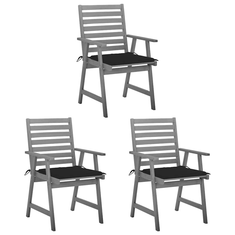 vidaXL Sedie da Pranzo da Esterni con Cuscini 3 pz Massello di Acacia vidaXL Sedie da Pranzo da Esterni con Cuscini 3 pz Massello di Acacia