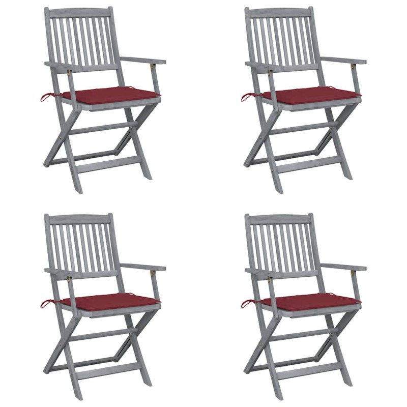 vidaXL Sedie da Giardino Pieghevoli 4pz con Cuscini in Massello Acacia vidaXL Sedie da Giardino Pieghevoli 4pz con Cuscini in Massello Acacia