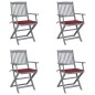 vidaXL Sedie da Giardino Pieghevoli 4pz con Cuscini in Massello Acacia vidaXL Sedie da Giardino Pieghevoli 4pz con Cuscini in Massello Acacia
