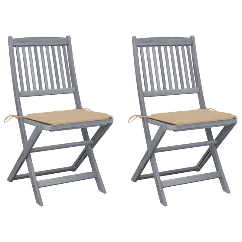 vidaXL Sedie da Giardino Pieghevoli 2pz con Cuscini in Massello Acacia vidaXL Sedie da Giardino Pieghevoli 2pz con Cuscini in Massello Acacia