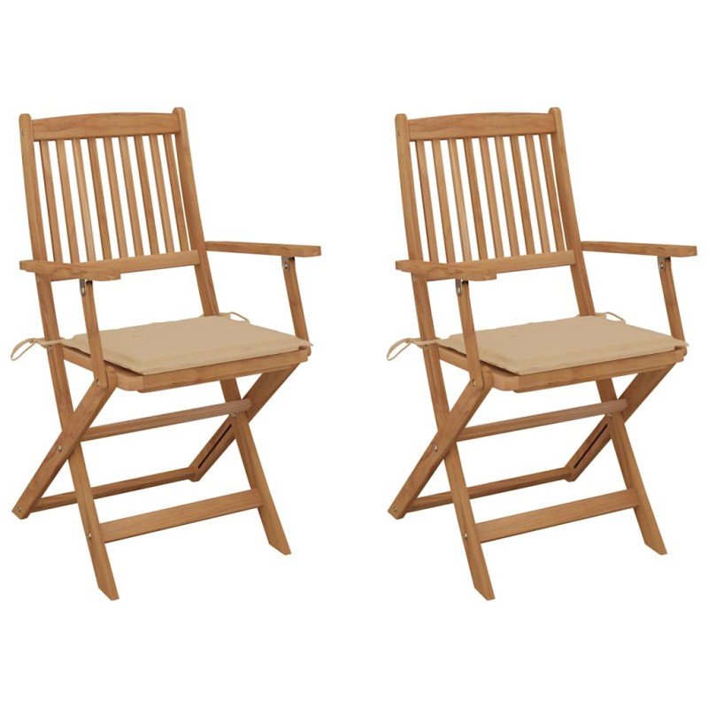 vidaXL Sedie da Giardino Pieghevoli 2 pz con Cuscini Massello Acacia vidaXL Sedie da Giardino Pieghevoli 2 pz con Cuscini Massello Acacia