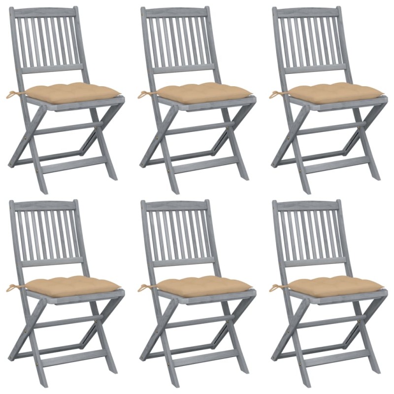 vidaXL Sedie da Giardino Pieghevoli 6pz con Cuscini in Massello Acacia vidaXL Sedie da Giardino Pieghevoli 6pz con Cuscini in Massello Acacia